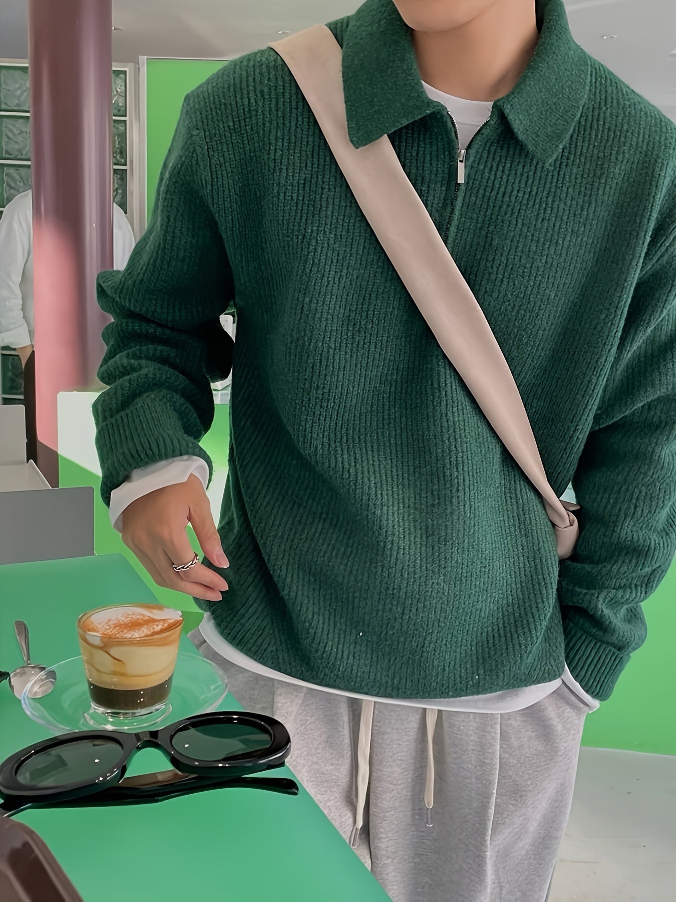Men's Knit Sweater, Striped Pattern | Winter  Green