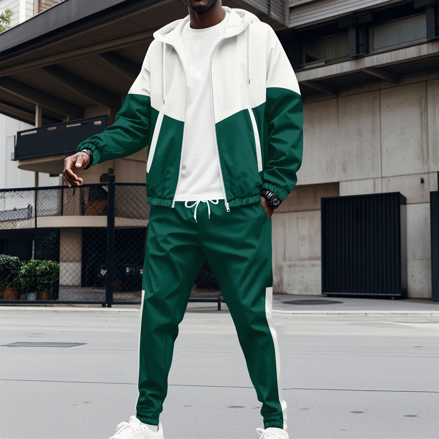 Men's Tracksuit, Hooded, Block Design | Active Fit | Green