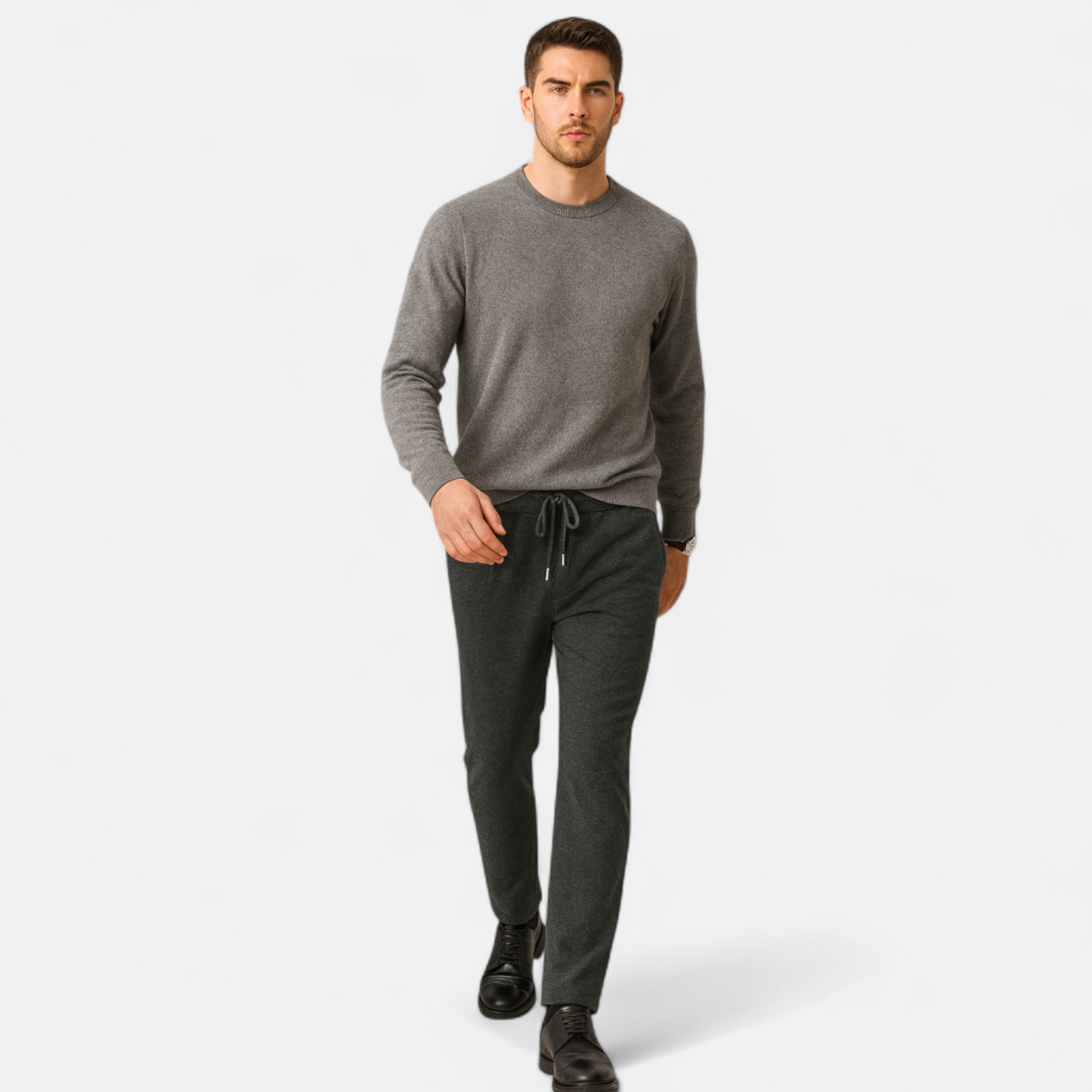 Men's Trousers, High Waist Slim Tapered, Knitted | Full Length | Black2