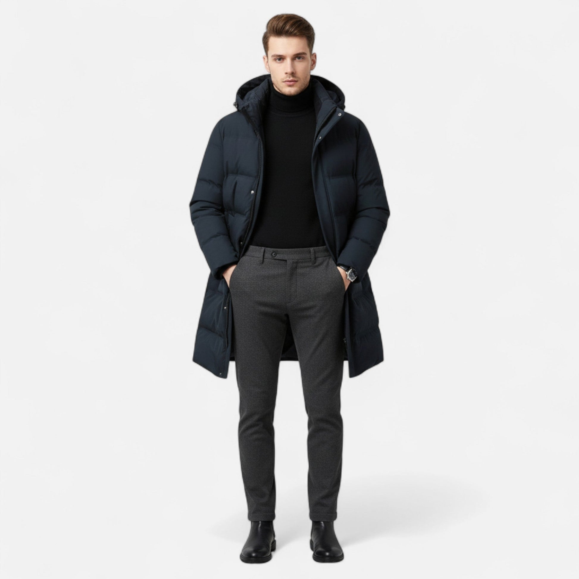 Men's Winter Parka Jacket | Hooded Insulated | Winter | Navy1