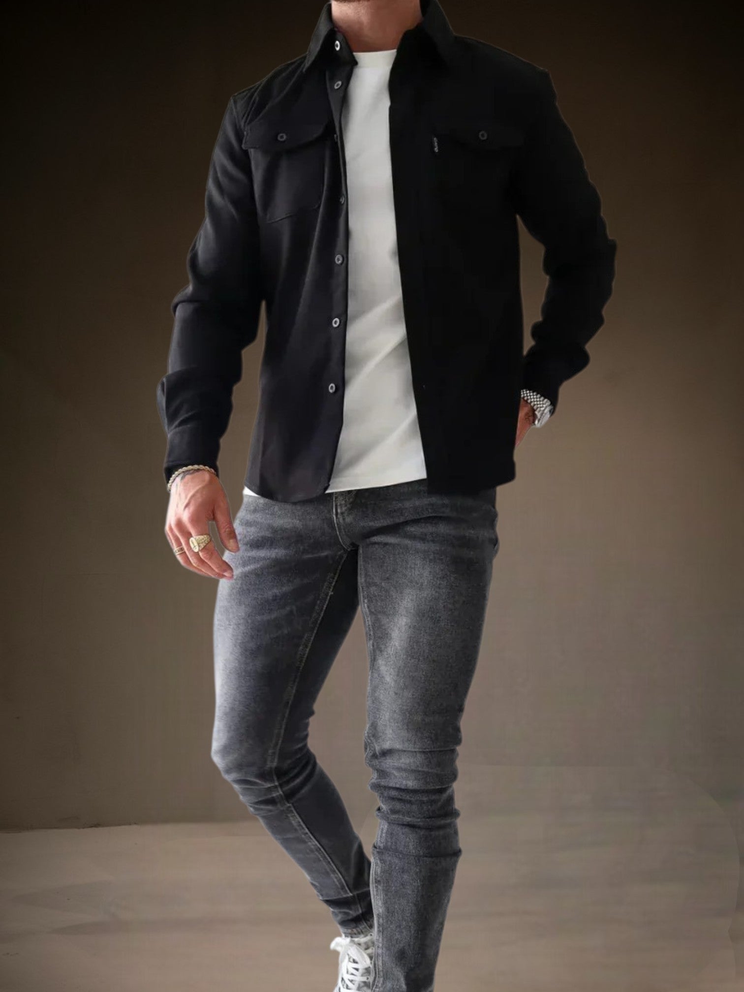 Oswin | Men's Overshirt in Durable Fabric with Long Sleeves and Modern Fit for All Seasons | Black 4