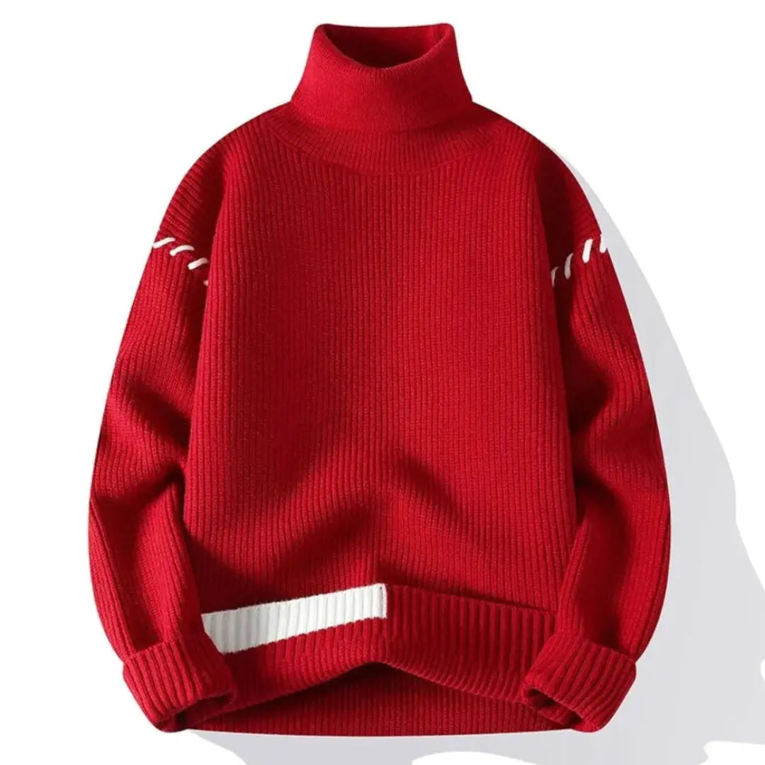 Oversized Knit Sweater for Men & Women with Patchwork Design | Winter | Red