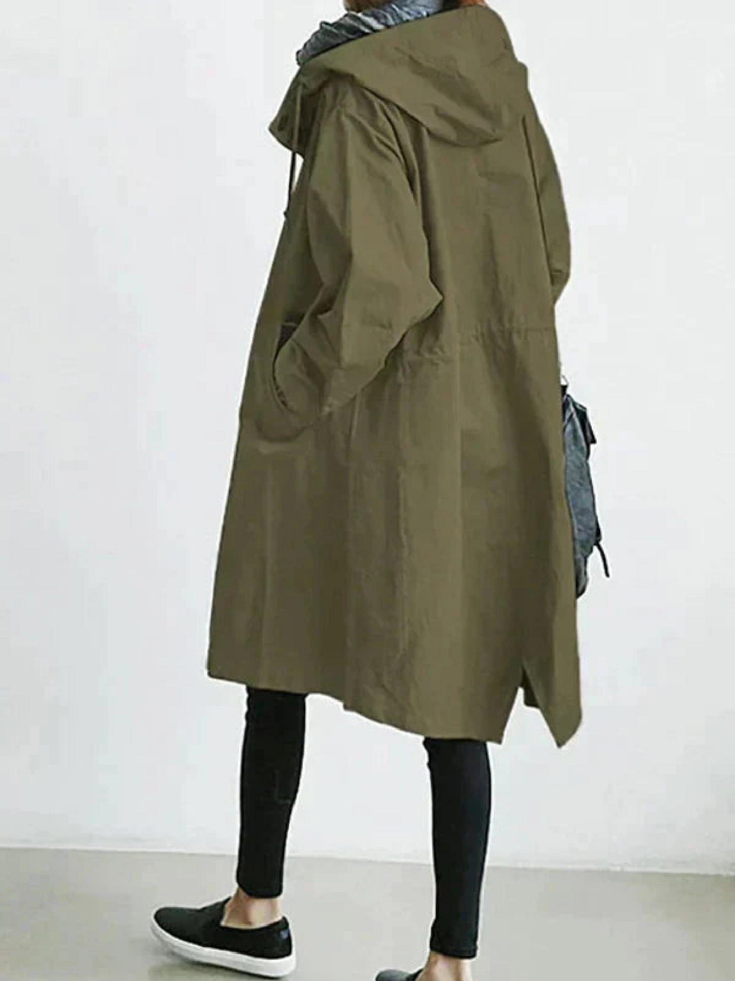 Oversized Raincoat for Women | Water-Resistant | Army Green