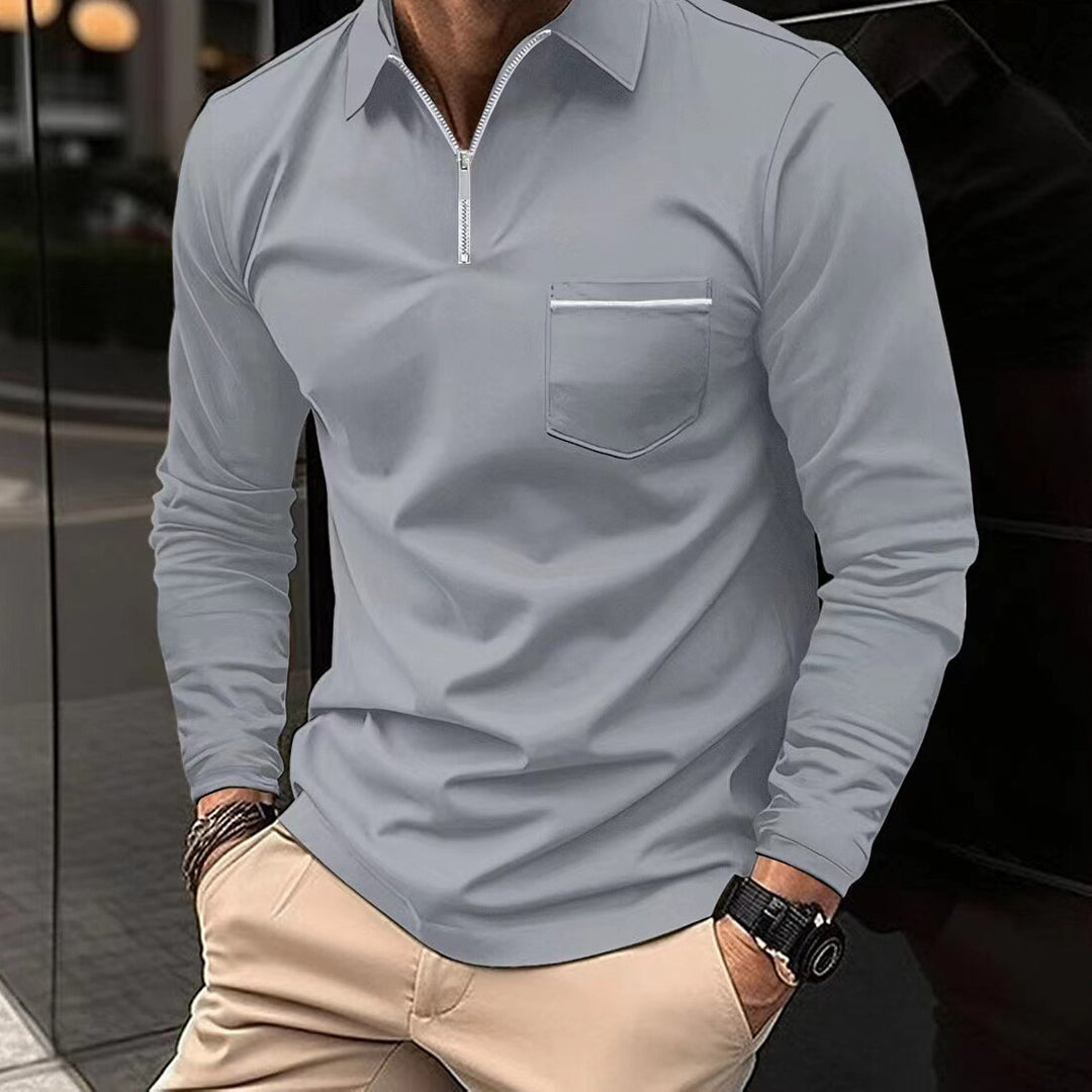 Polo Shirt for Men, Zipper Closure | Breathable | Gray