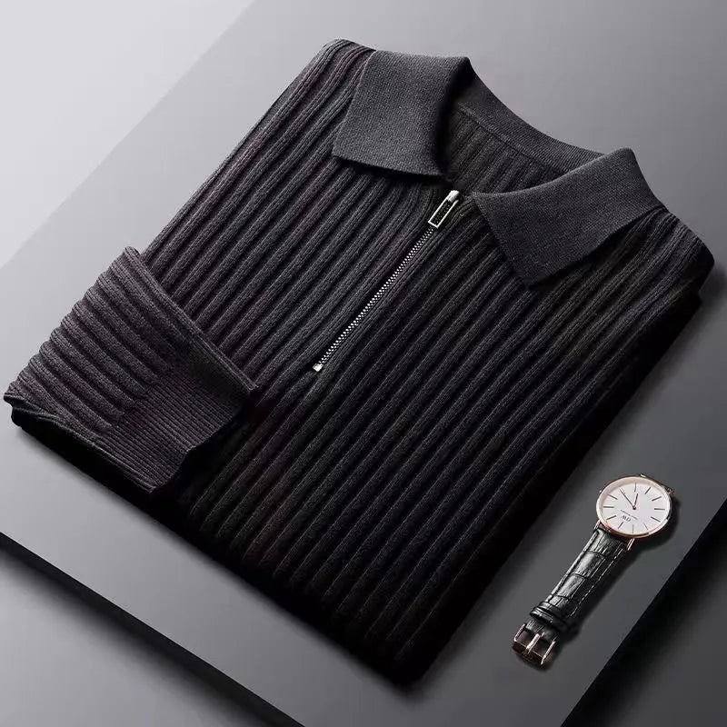 Polo Sweater for Men, Zip Closure | Winter | Black