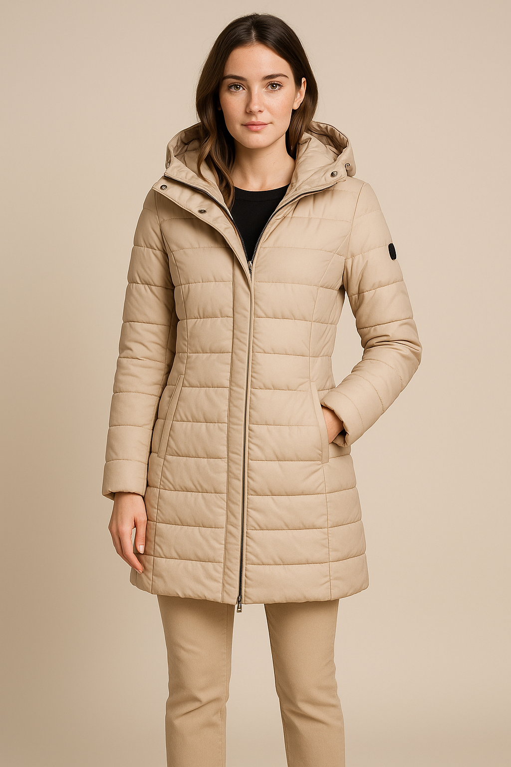 Puffer Jacket for Women Water-Resistant Long Quilted Design | Winter | Beige