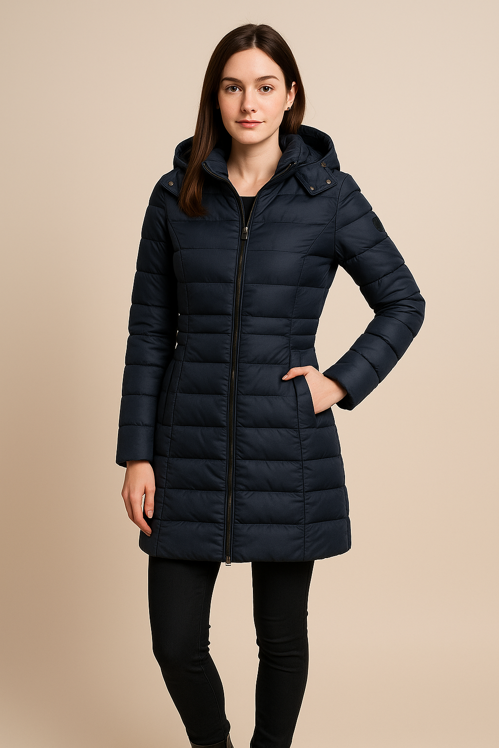 Puffer Jacket for Women Water-Resistant Long Quilted Design | Winter | Dark Blue
