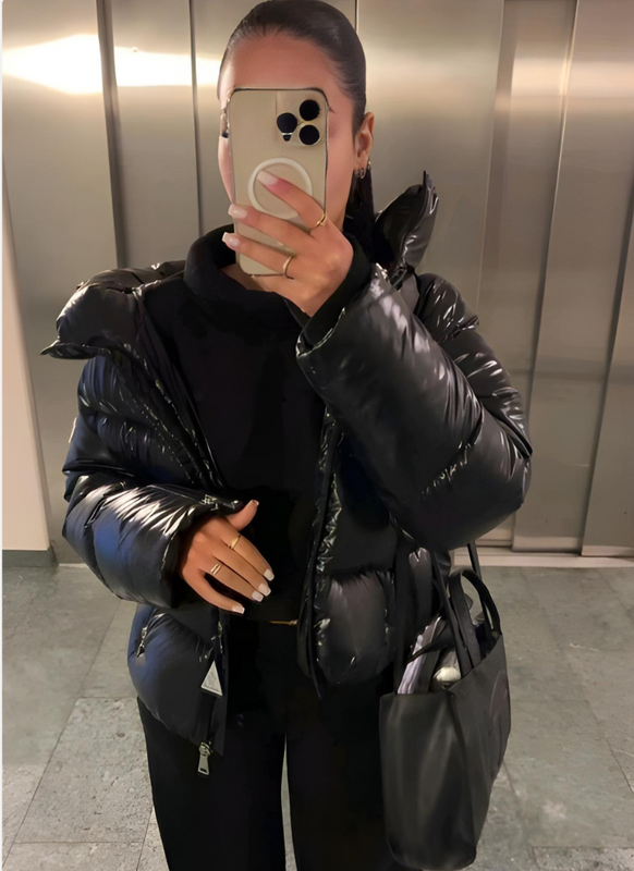 Quilted Jacket for Women | Oversized Hood, Glossy Finish | Winter 2