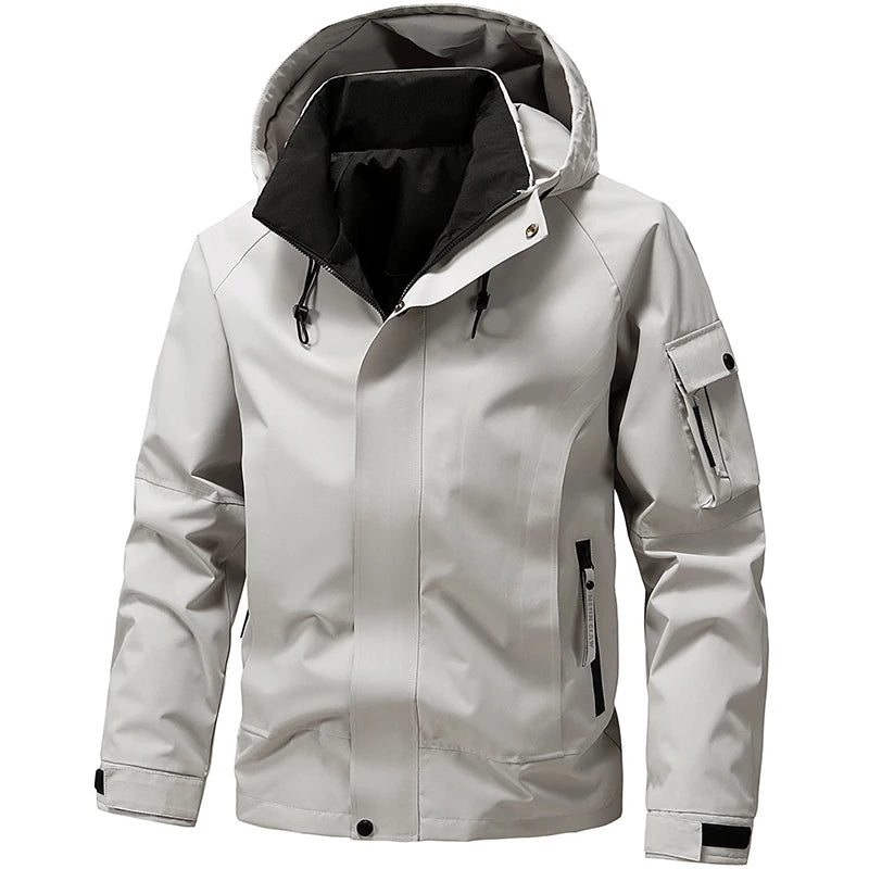 Softshell Lightweight Jacket for Men | Adjustable Hood, Wind-Resistant | Gray