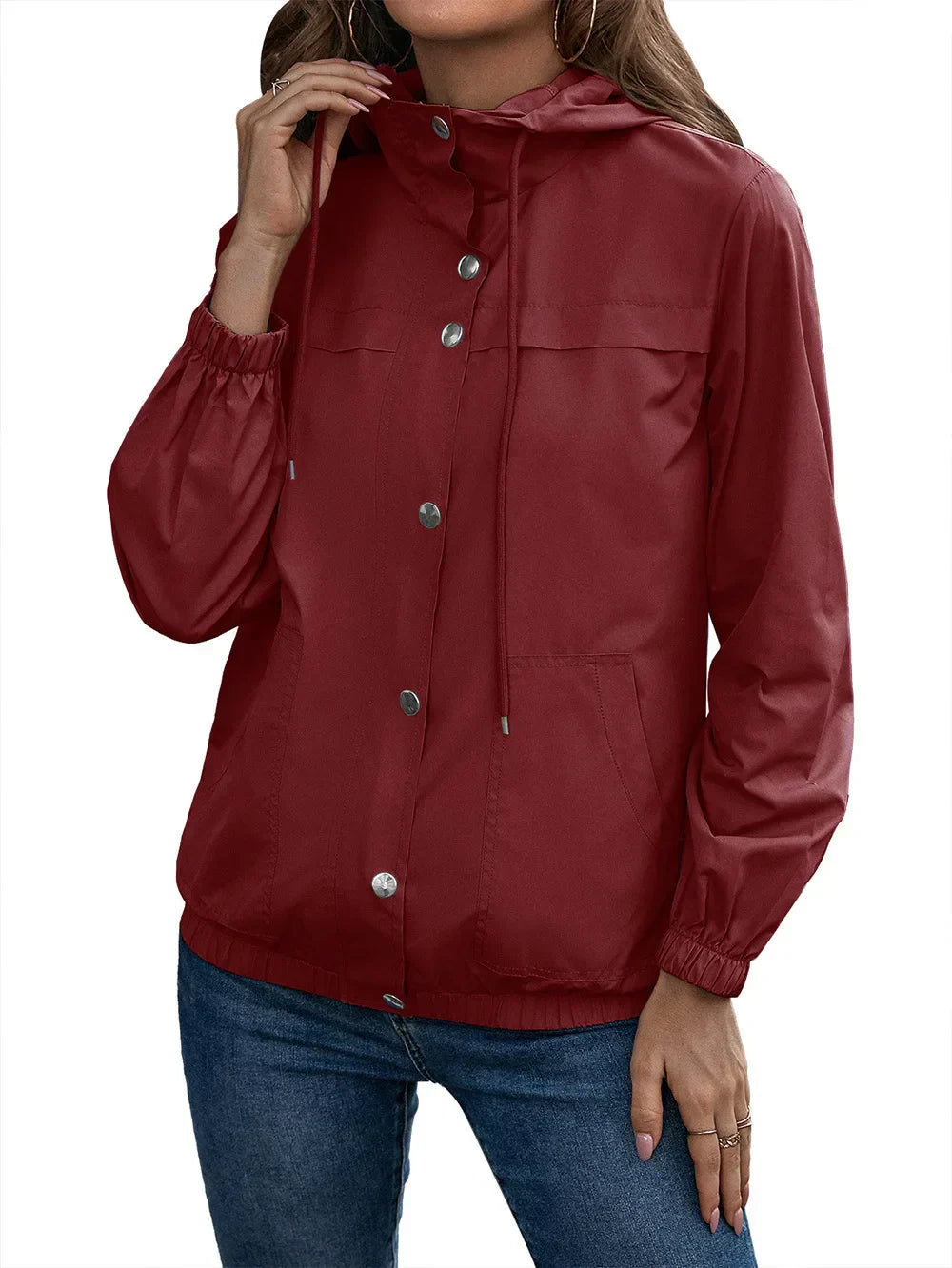 Trench Coat for Women | Waterproof Hooded Long Sleeve | Burgundy