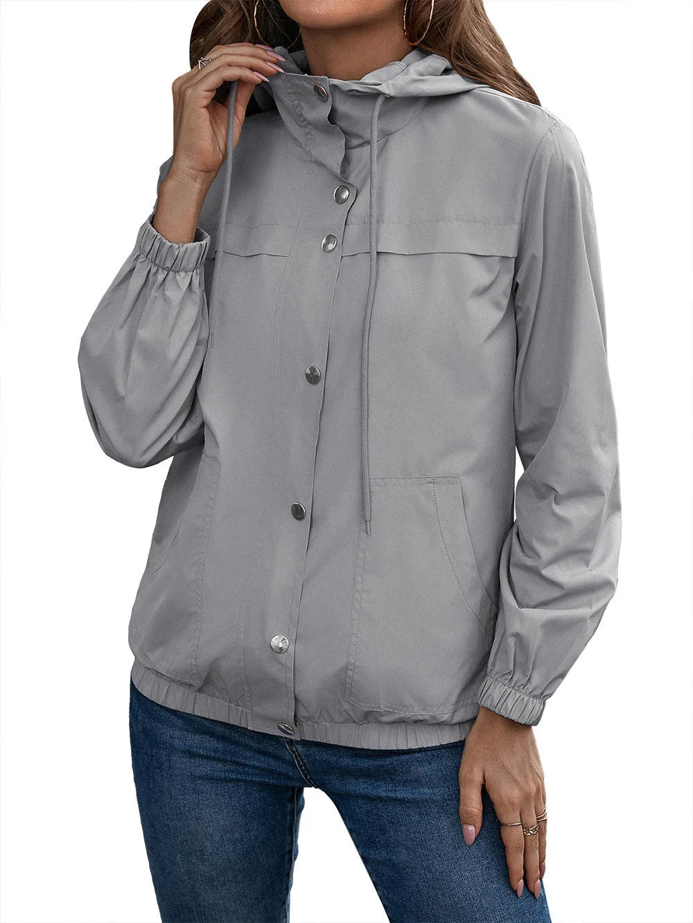 Trench Coat for Women | Waterproof Hooded Long Sleeve | Gray