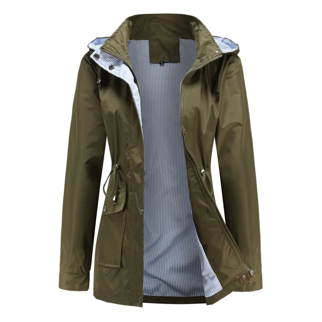 Trench Coat for Women | Waterproof, Removable Hood | Army Green