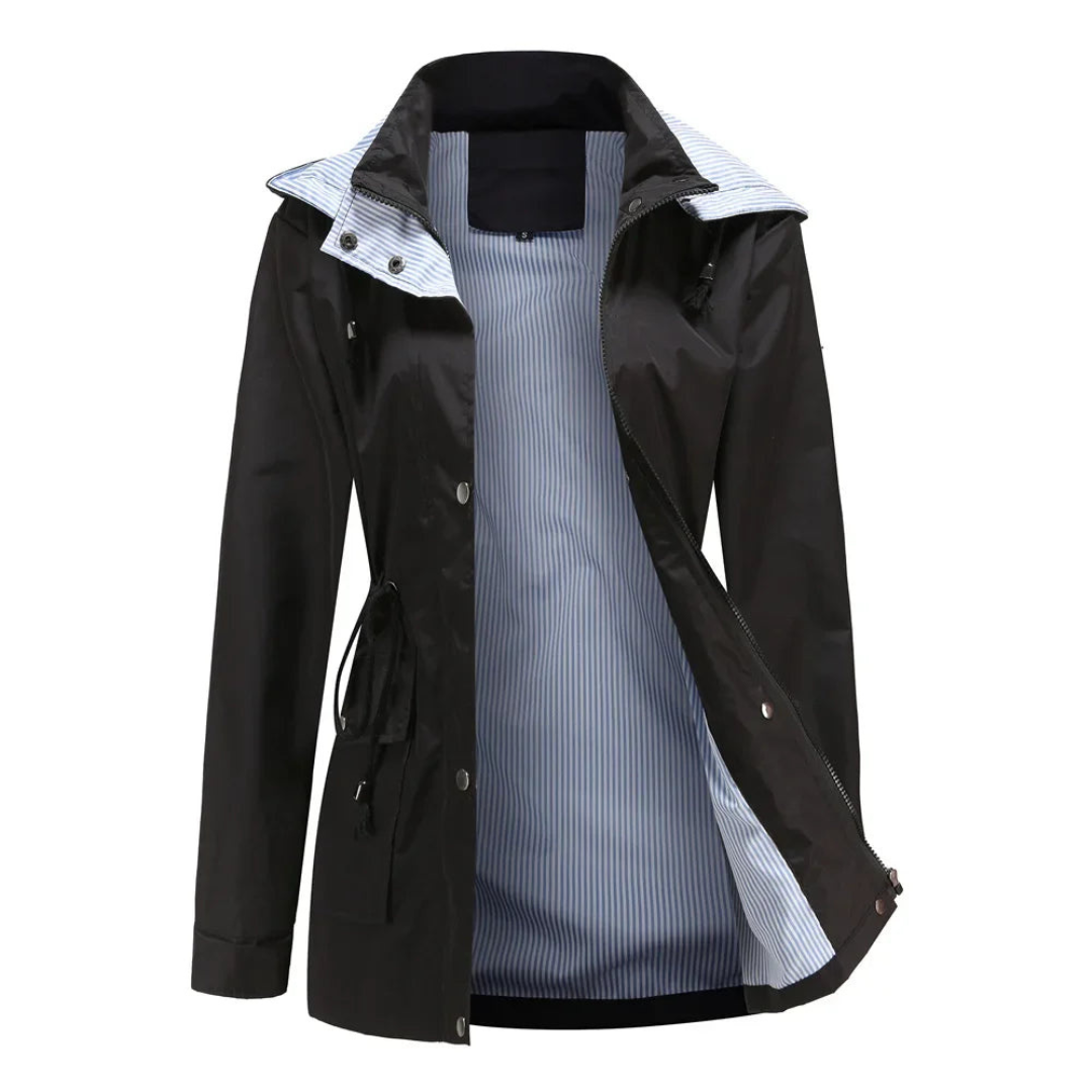 Trench Coat for Women | Waterproof, Removable Hood | Black