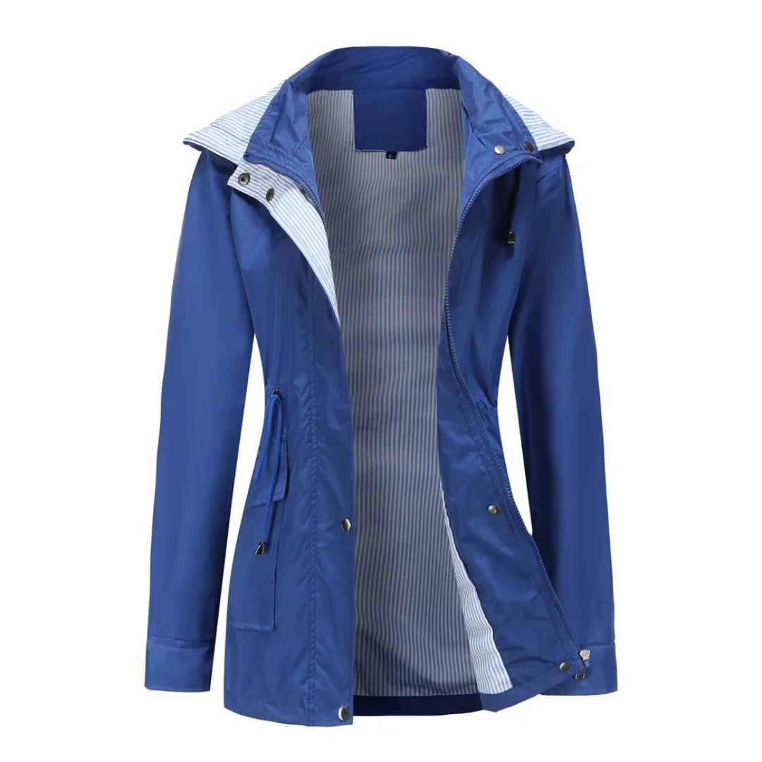 Trench Coat for Women | Waterproof, Removable Hood | Blue