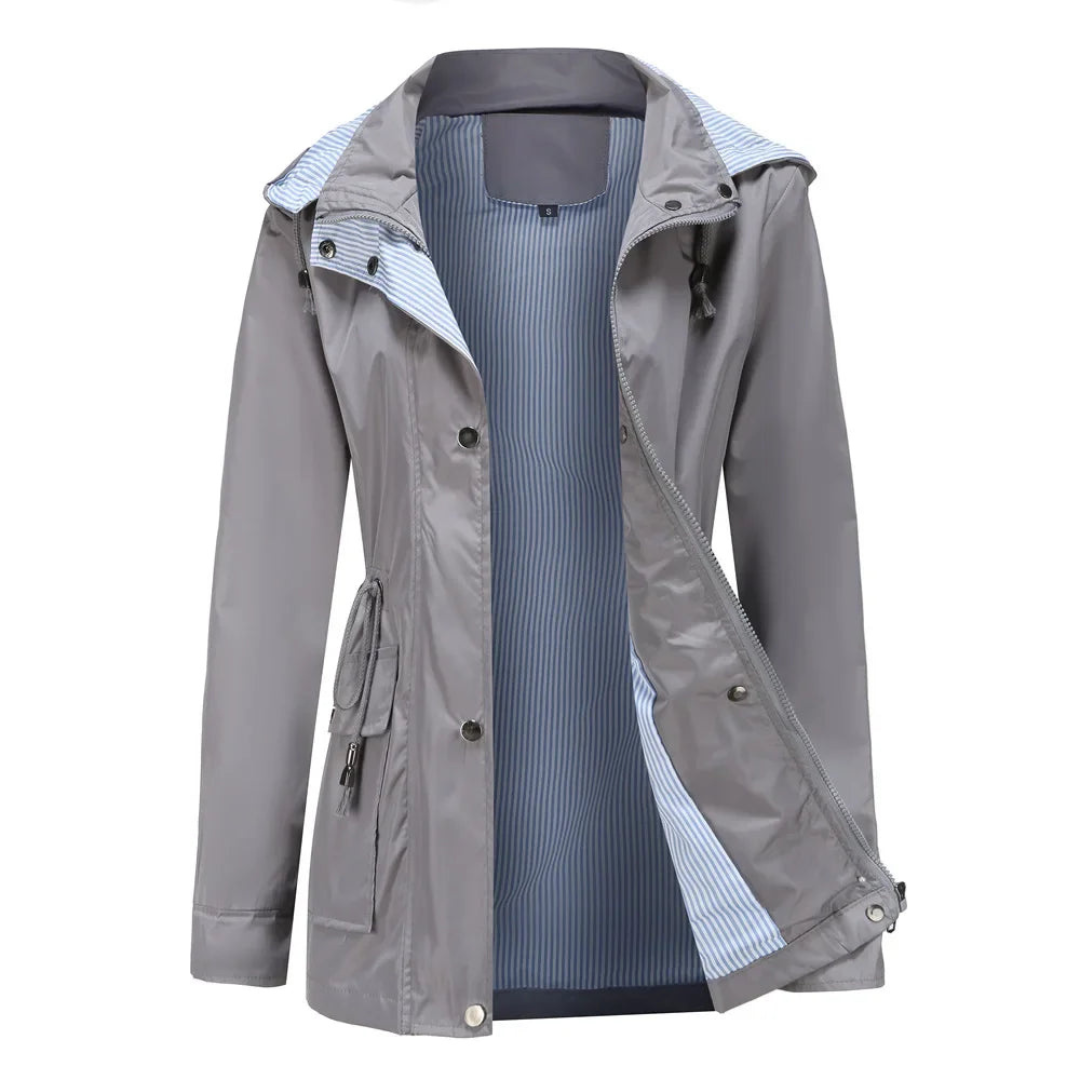 Trench Coat for Women | Waterproof, Removable Hood | Gray