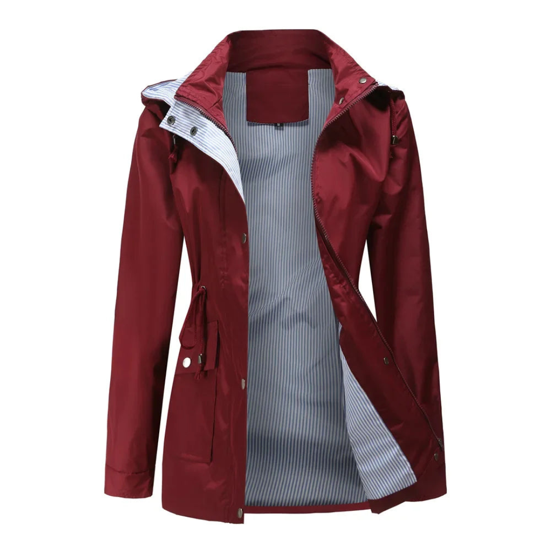 Trench Coat for Women | Waterproof, Removable Hood | burgundy