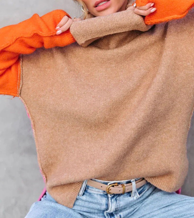 Turtleneck Sweater for Women, Loose Fit, Color Block Design | Winter 4