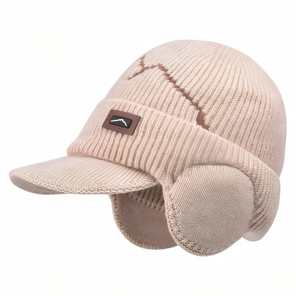 Unisex Winter Hat | Knitted with Ear Flaps and Visor | Beige