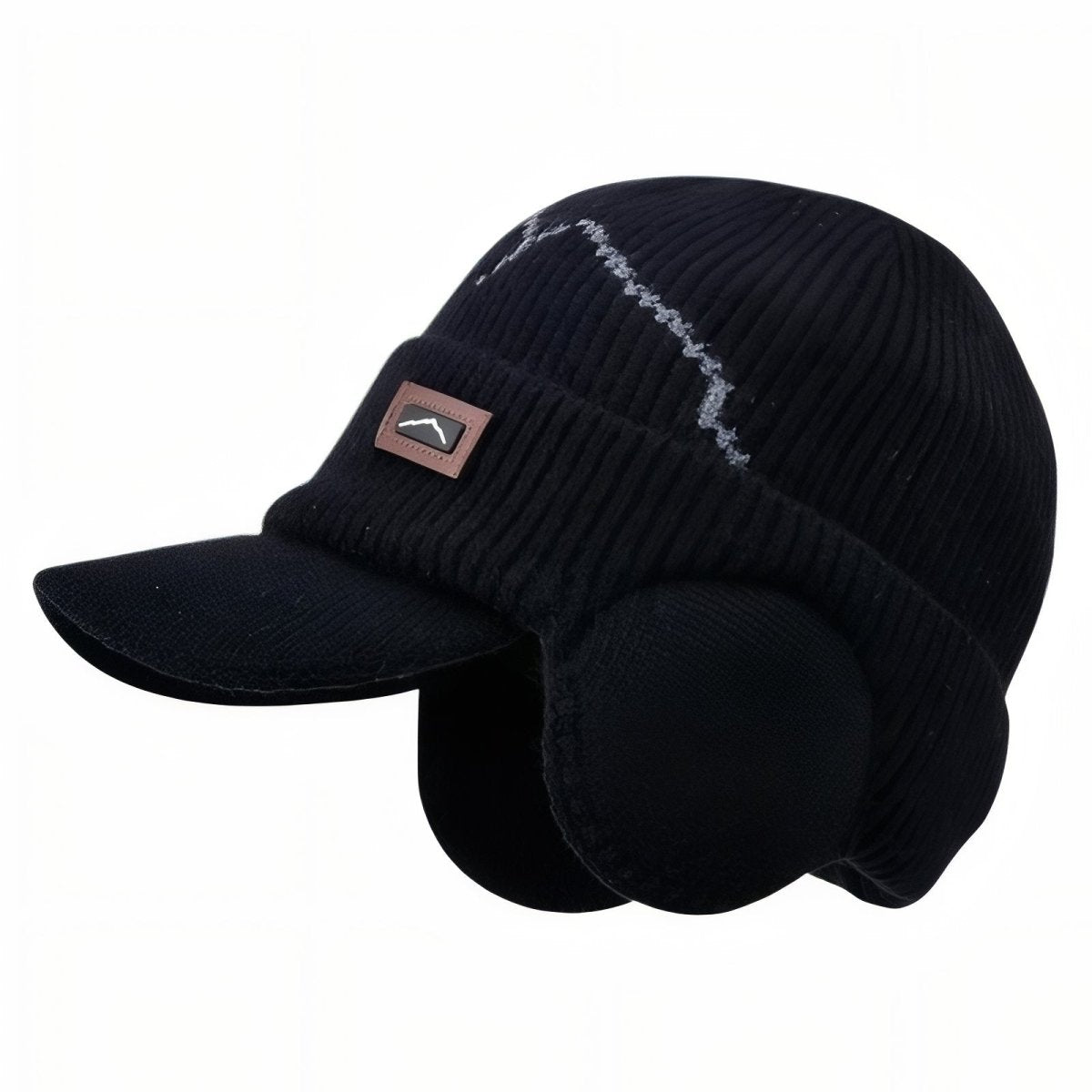 Unisex Winter Hat | Knitted with Ear Flaps and Visor | Black
