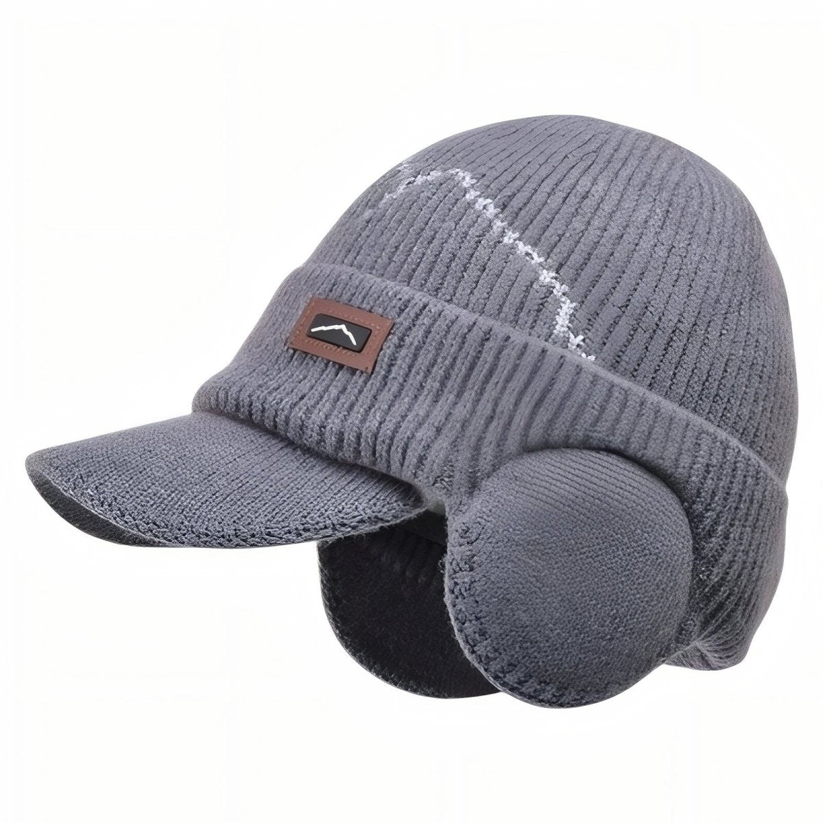 Unisex Winter Hat | Knitted with Ear Flaps and Visor | Dark Gray