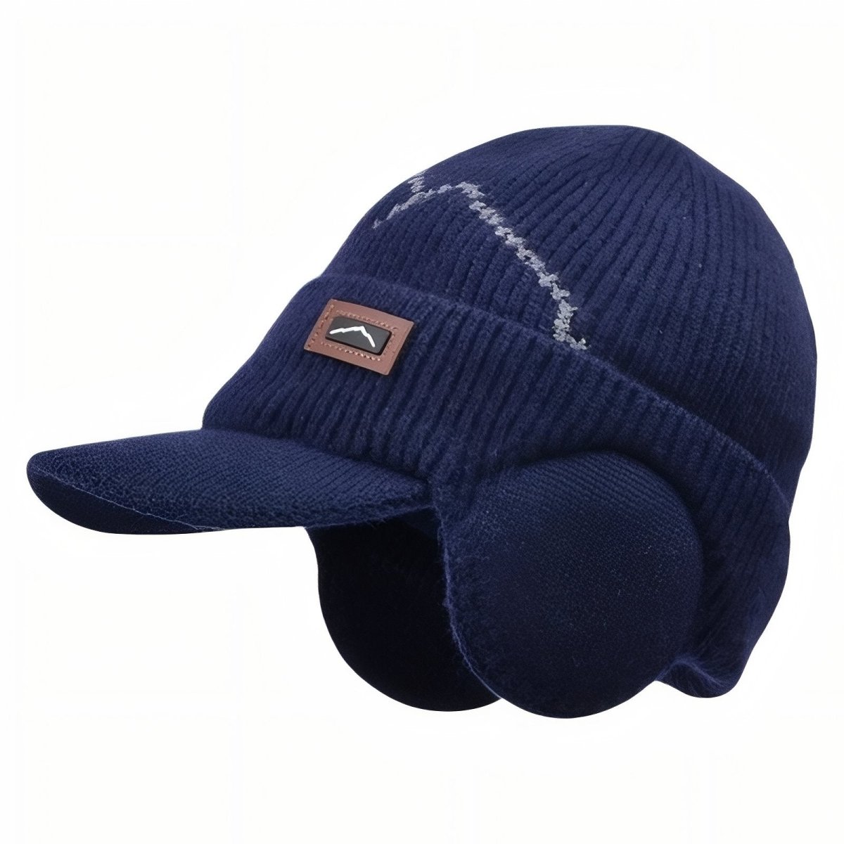 Unisex Winter Hat | Knitted with Ear Flaps and Visor | Navy Blue