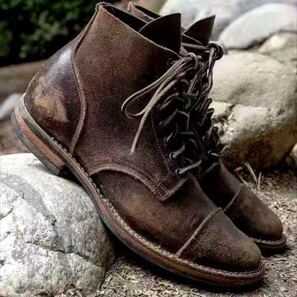 Vintage Leather Boots For Men | Ankle Length | Khaki