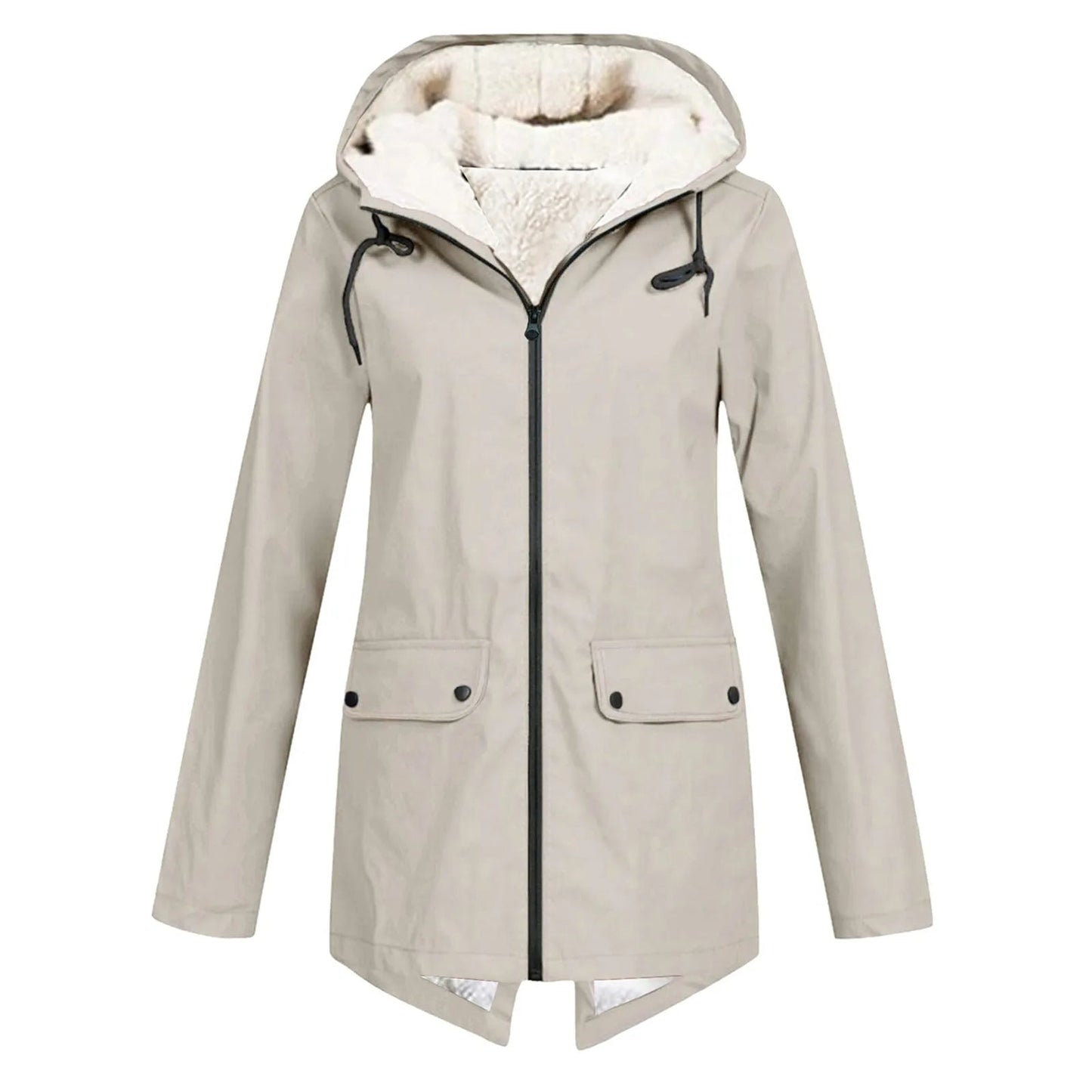 Waterproof Rain Jacket for Women | Hooded, Functional Design | Beige
