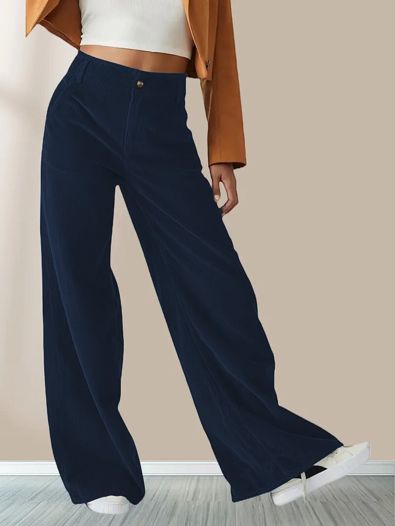 Wide Leg Corduroy Trouser for Women | Full Length | Dark Blue