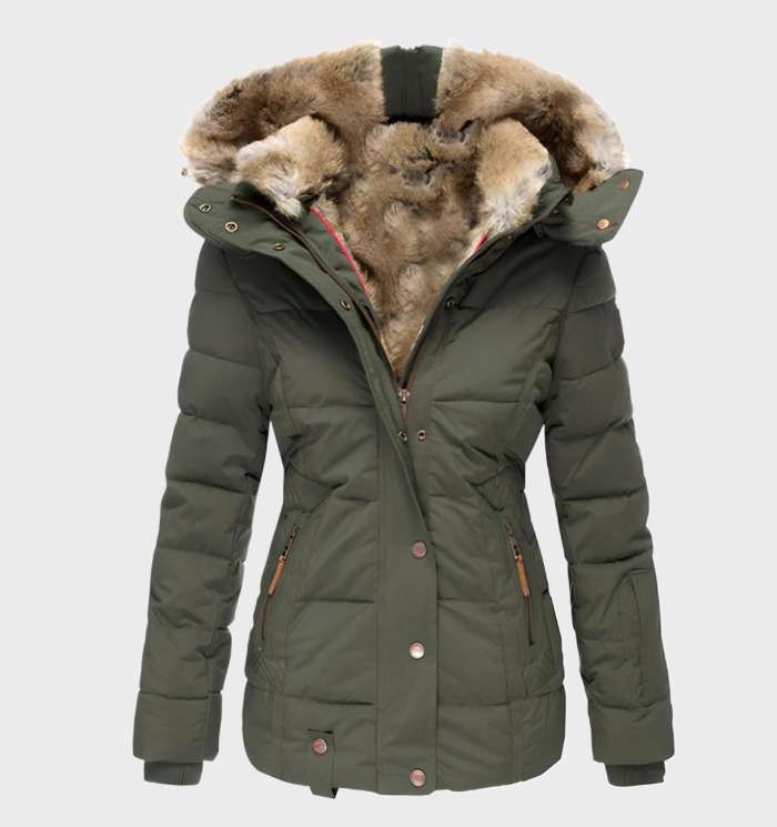 Winter Jacket for Women, Slim Fit with Hood | Water-Resistant | Green
