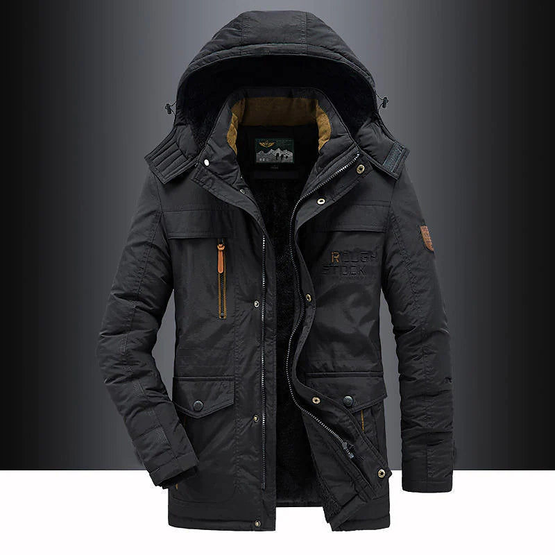 Winter Parka Jacket For Men | Water-Resistant, Adjustable Hood | Black