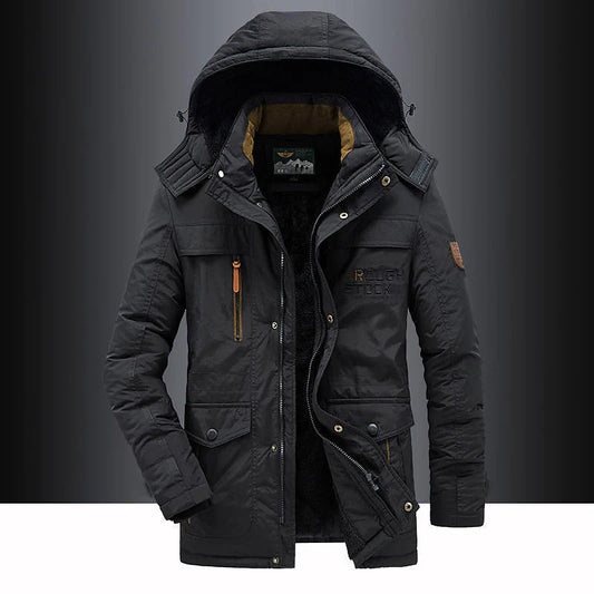 Winter Parka Jacket For Men | Water-Resistant, Adjustable Hood | Black