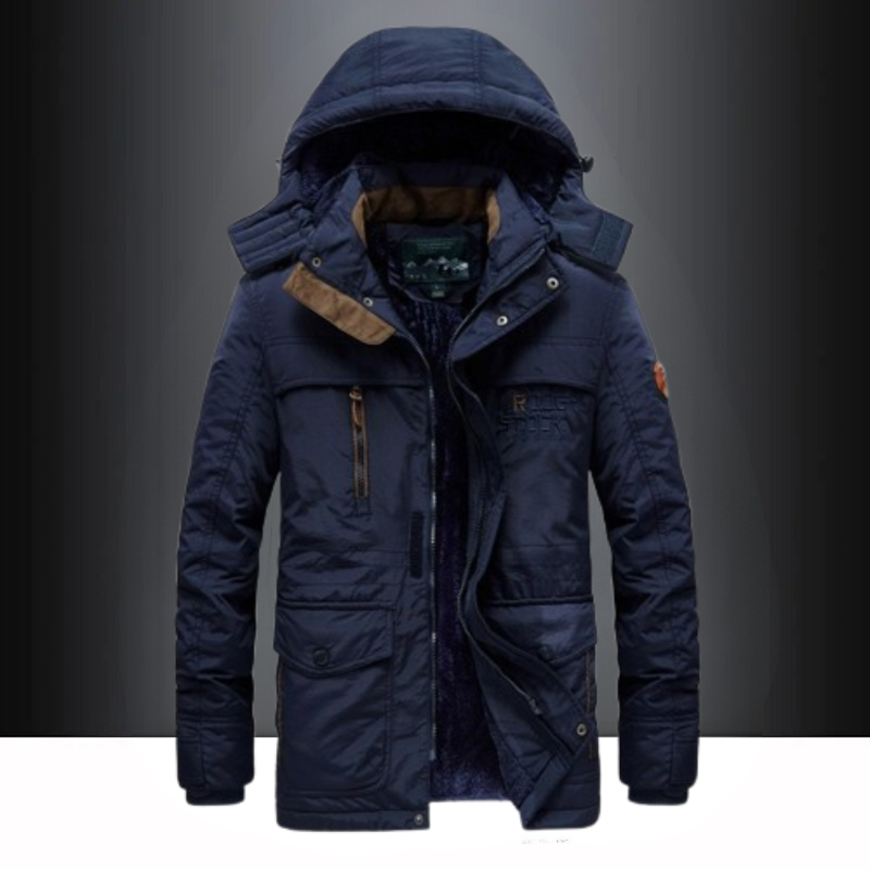 Winter Parka Jacket For Men | Water-Resistant, Adjustable Hood | Dark Blue