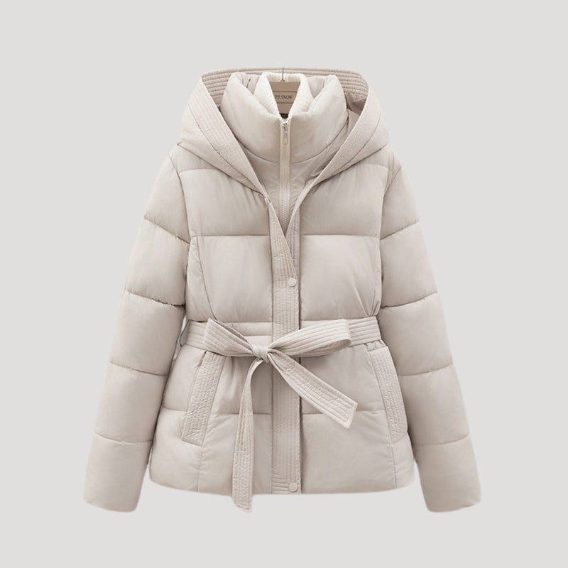 Women's Down Jacket, Hooded, Belted | Winter | Beige