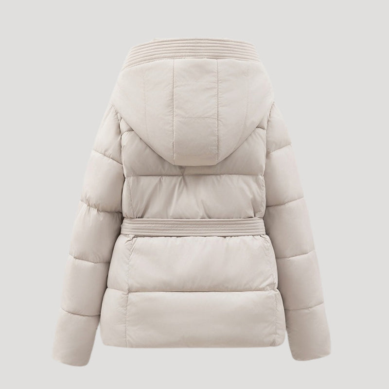 Women's Down Jacket, Hooded, Belted | Winter | Beige1