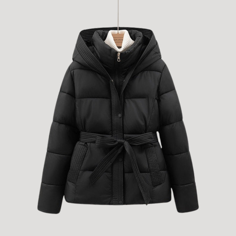 Women's Down Jacket, Hooded, Belted | Winter | Black