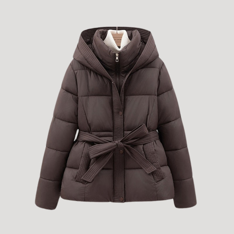 Women's Down Jacket, Hooded, Belted | Winter | Brown