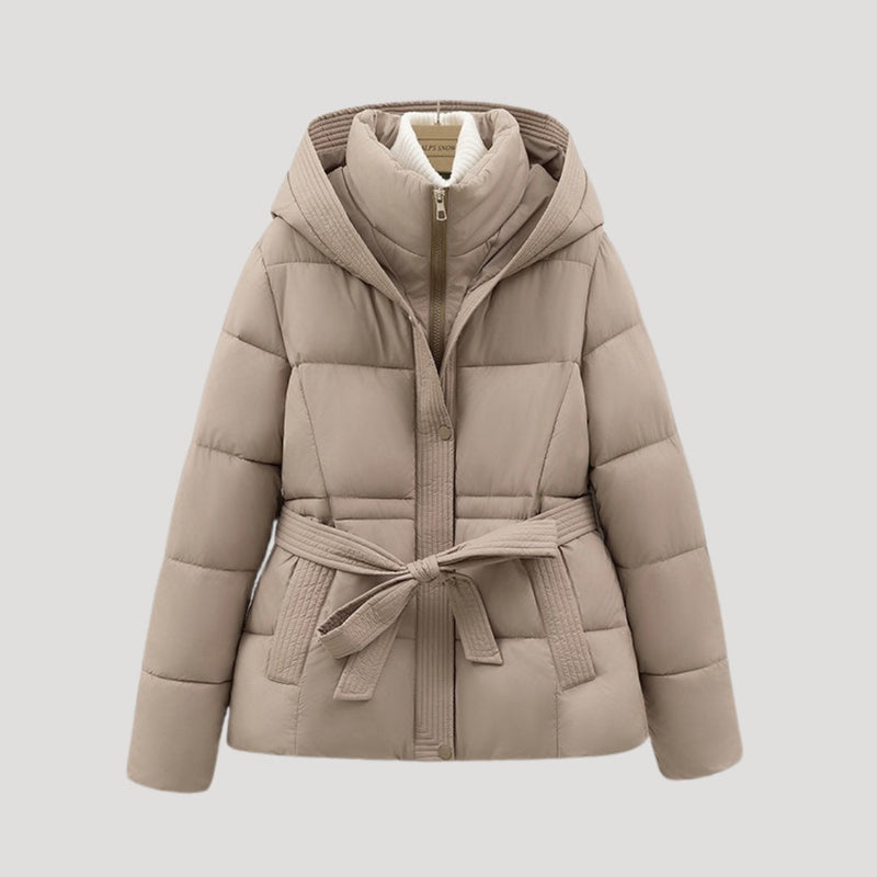 Women's Down Jacket, Hooded, Belted | Winter | Khaki