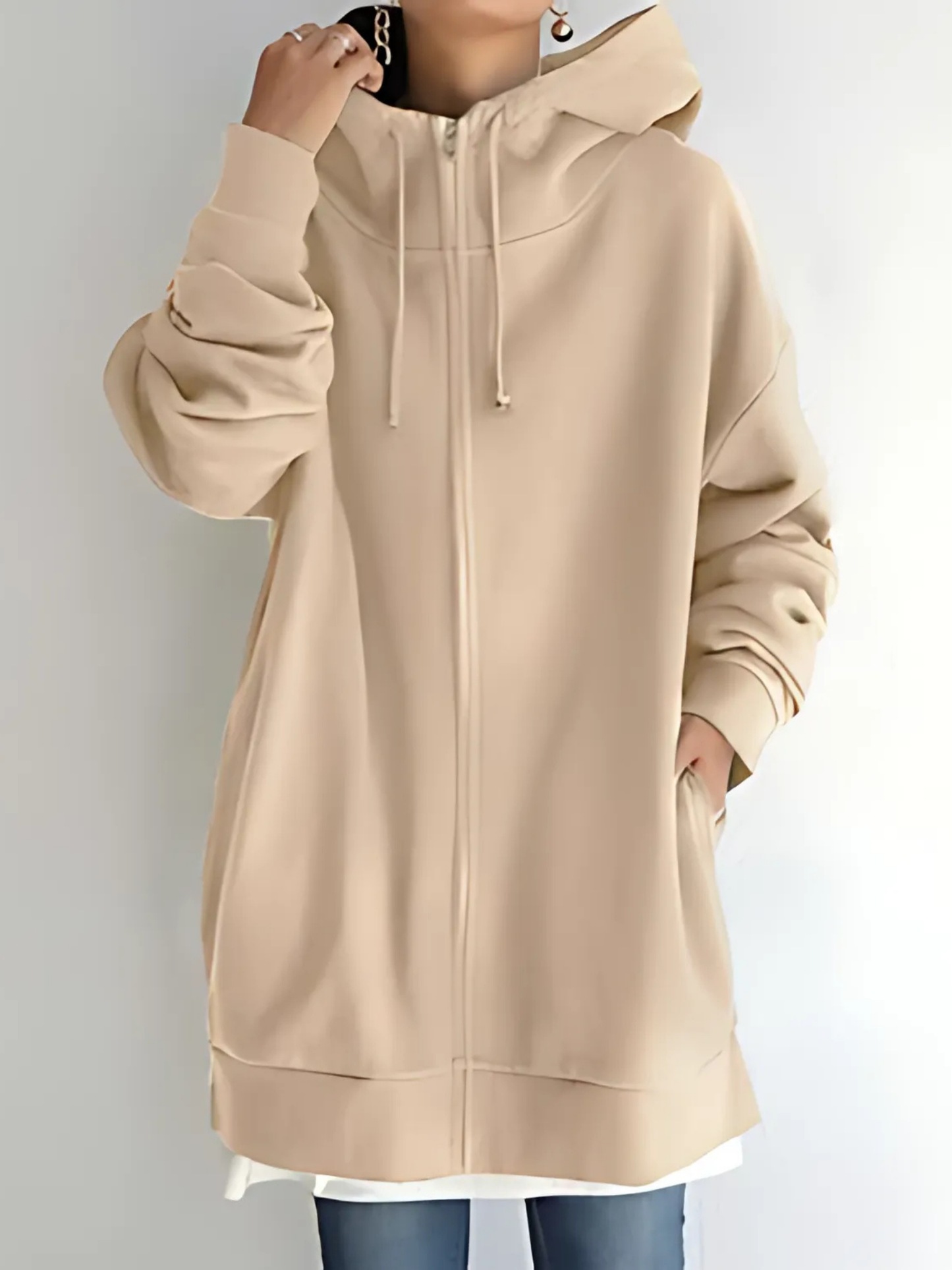 Women's Zip-Up Hoodie | with Pockets | Khaki