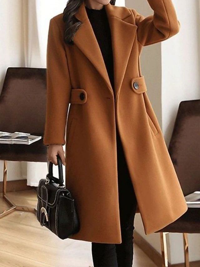 Wool Coat Women, Belted Design | Long Length | Brown