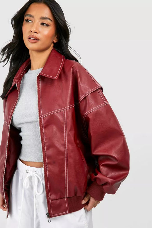 Lara Leather Bomber Jacket