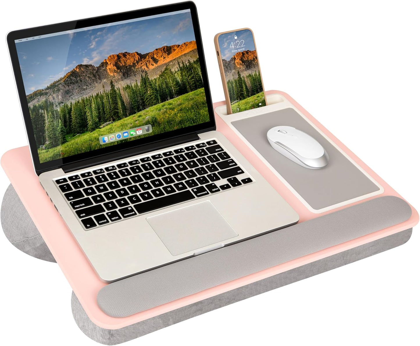 Portable Home Office Lap Desk with Mouse Pad, Cushion & Phone Slot